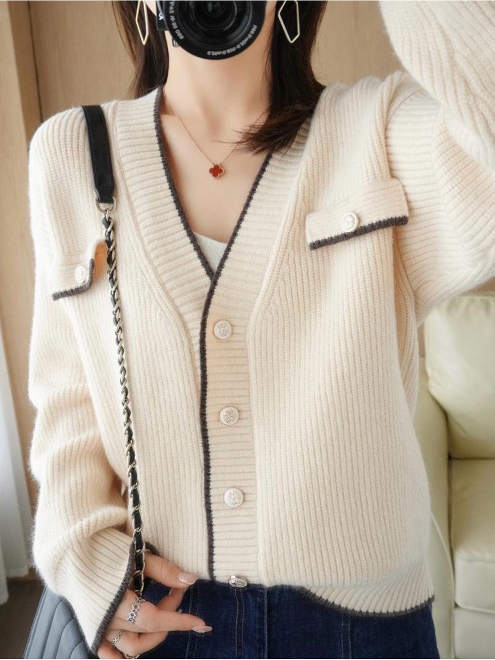 Maple shop wool blend V-Neck Cardigan Sweater, Large